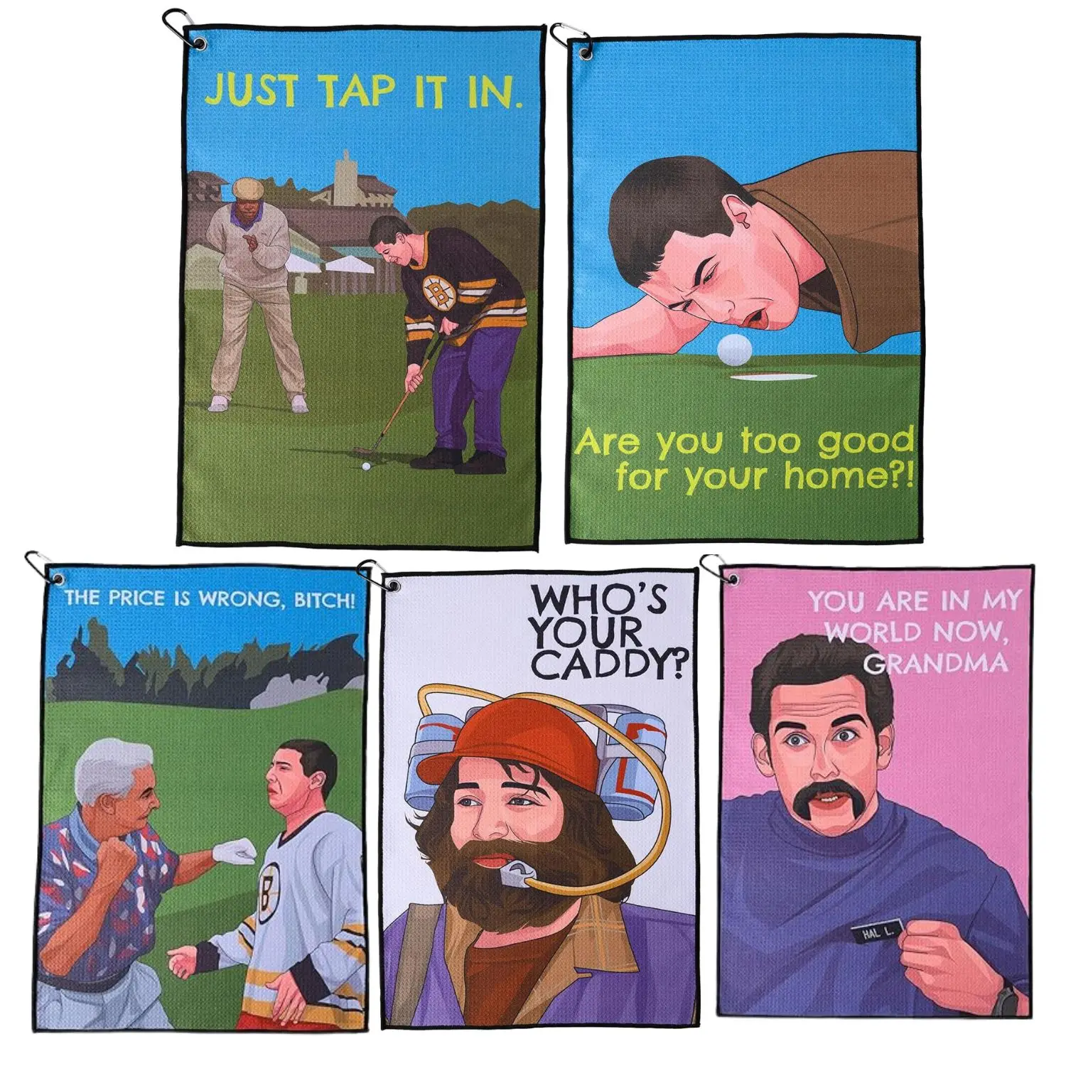 

Funny Golf Towel Premium Microfiber with Clip Holder for GolfBags HappyGilmore Double sided Different Patterns Design GolfTowel