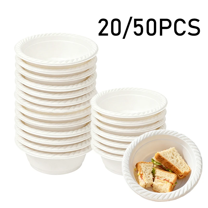 20/50PCS Weiße Kunststoffschalen Einweg Dicke Kunststoffschalen Geeignete Campingbijeenungen Partys Täglicher Haushaltsgebrauch Geschirr