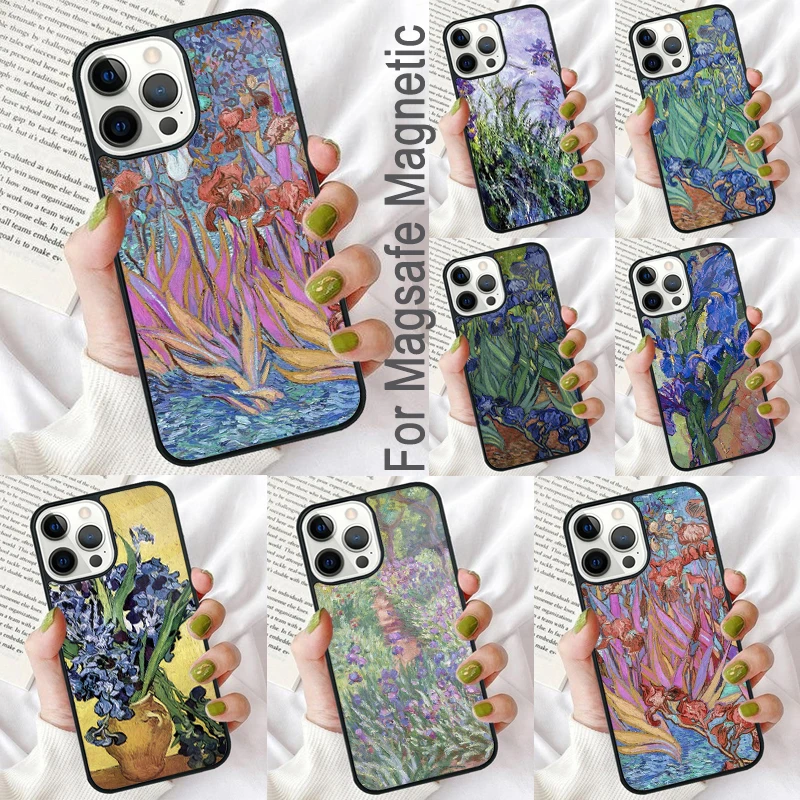 

Магнитный мягкий чехол Lilac Irises для iPhone 16 Promax 15 Pro 13 14 Plus 11 12 Mini MagSafe Coque