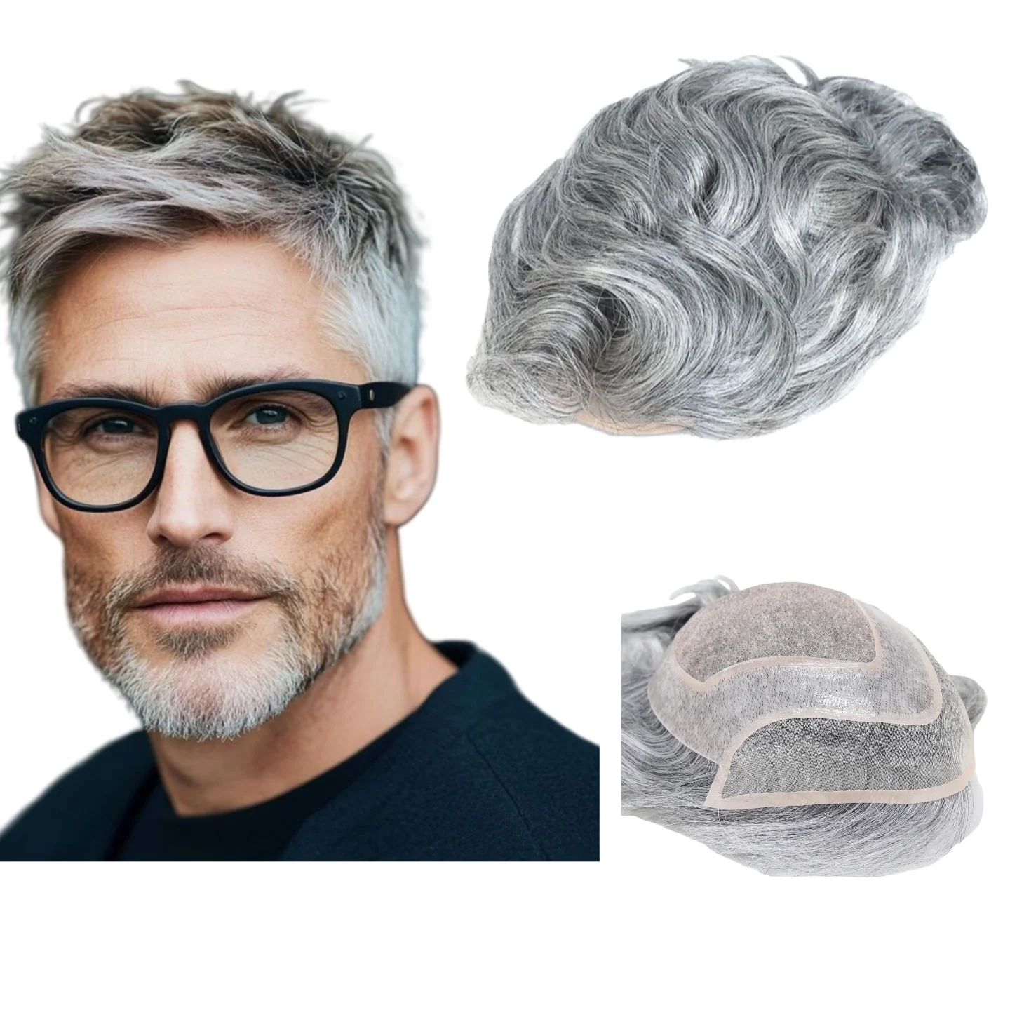 

Ombre Grey Toupee For Men Lace And PU Men's Toupee 1B80 Human Hair Lace Front Wig Male Hair Systems 1b90 Unit Hairline Man Wig