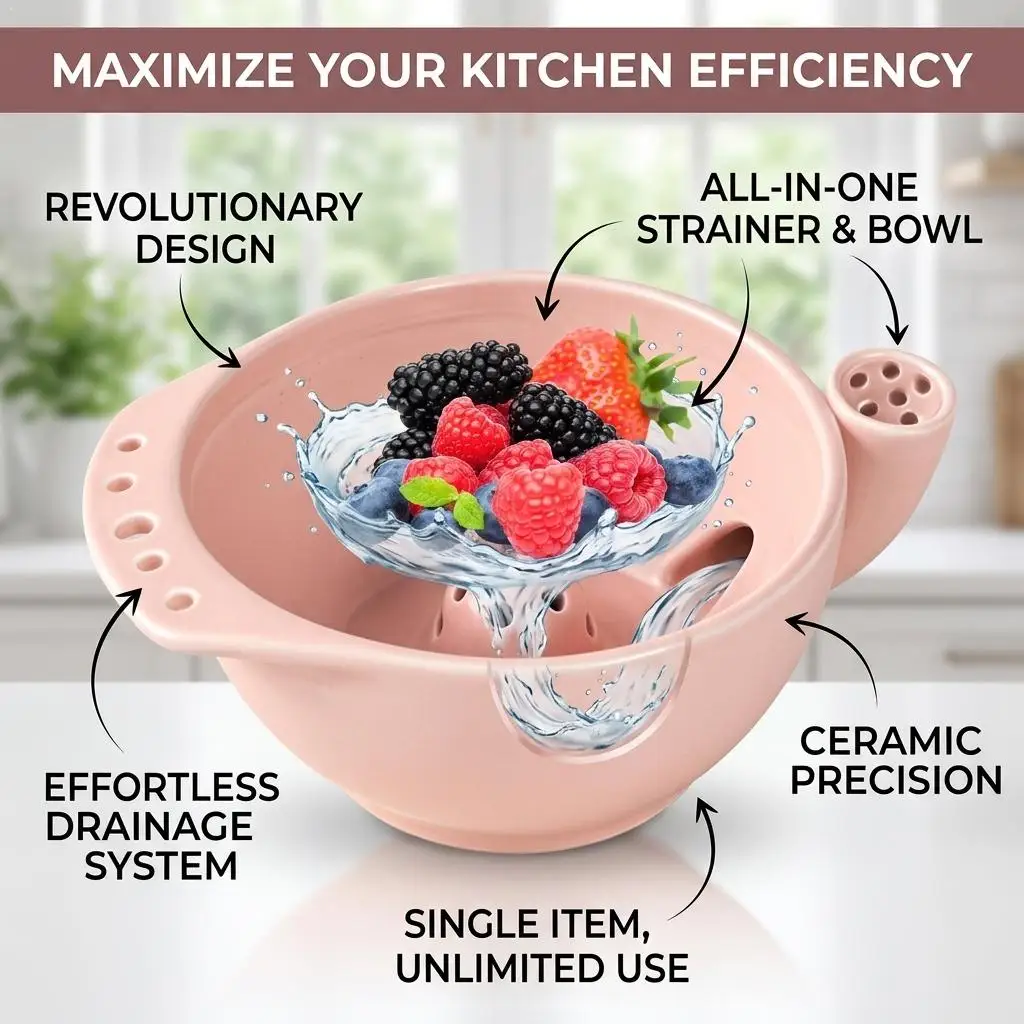 Self Berry Washing Bowl Portable Swirl Colander Bowl Reusable Kitchen Rinse Washer For Berry Grape & Small Fruit