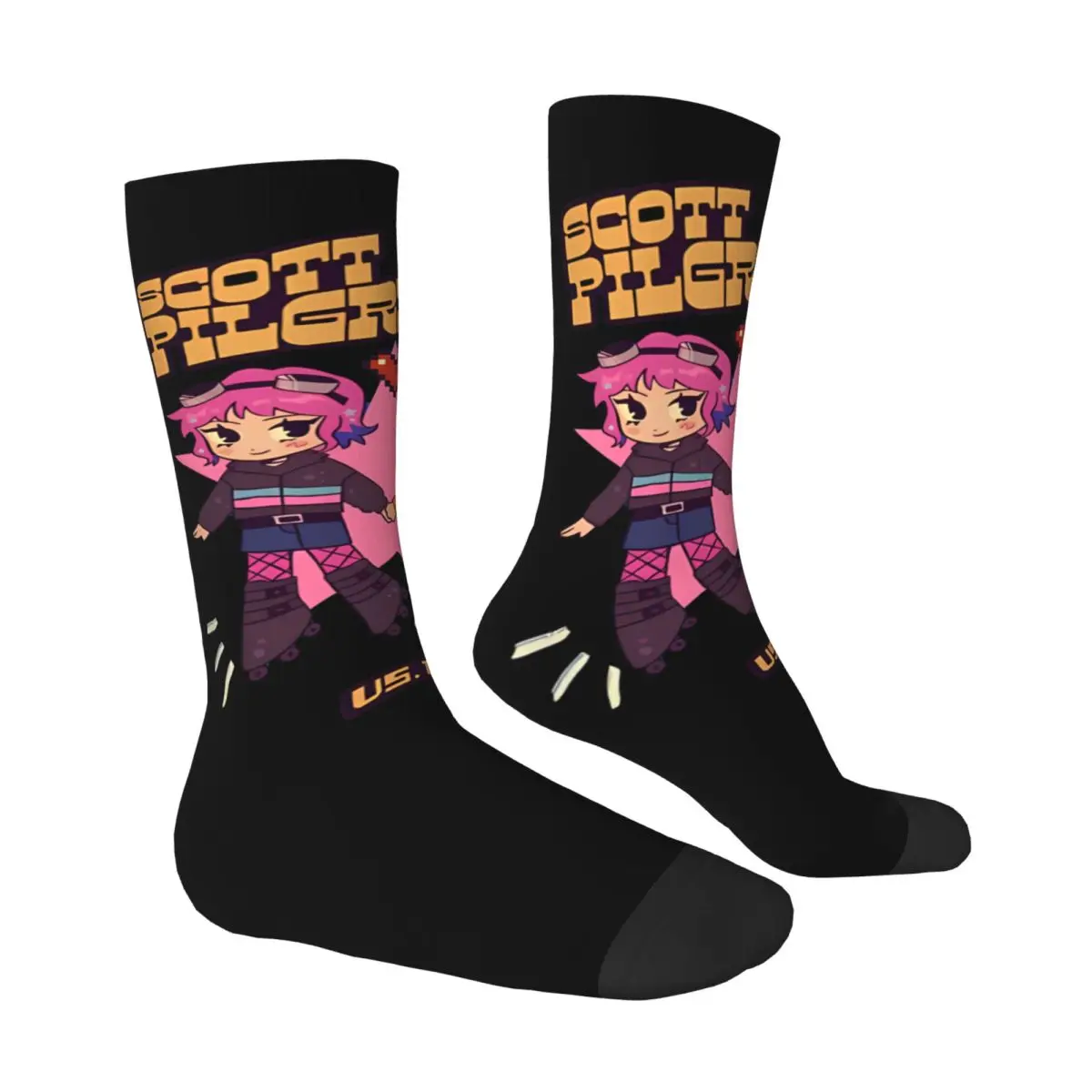 Funny Crazy Sock for Men Masterful Hip Hop Harajuku Scott Pilgrim And Ramona Happy Seamless Pattern Printed Boys Crew