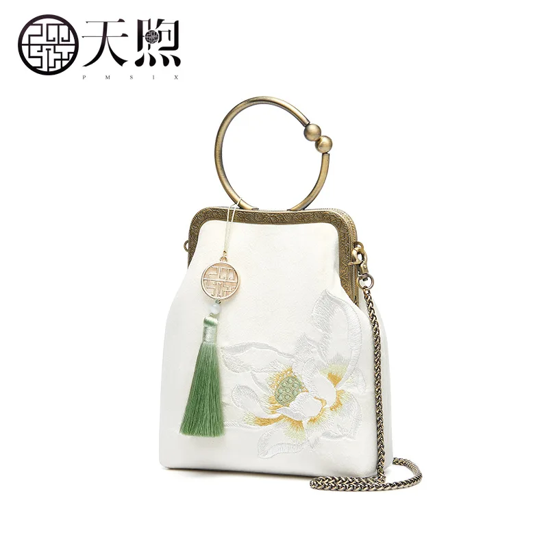 Pmsix Luxury Brand Crossbody Bag for Women 2023 New Advanced Designer Chinese Style Embroidered Leather Chain Shoulder Bag