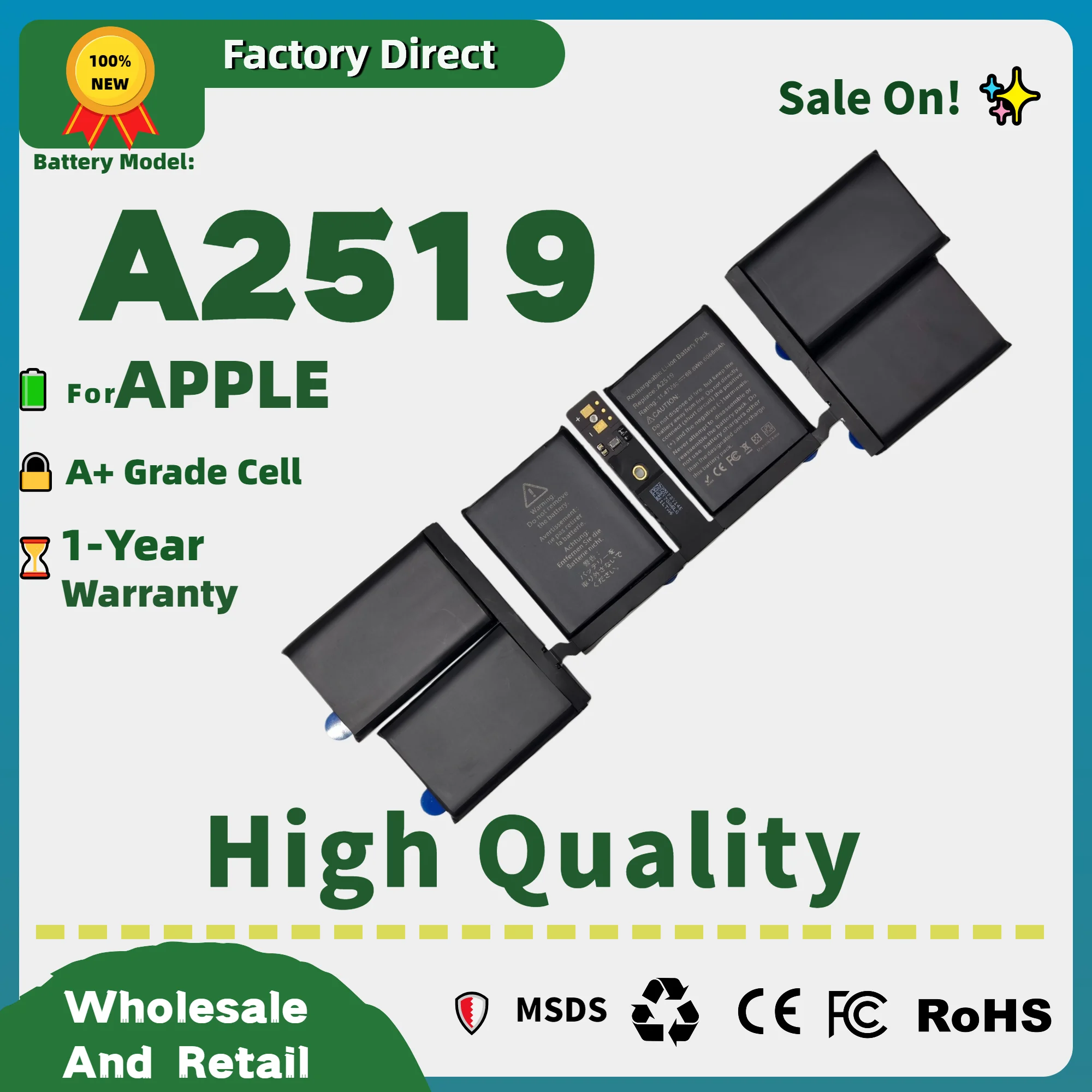 

Прямая продажа с фабрики! Аккумулятор A2519 для Apple MacBook Pro 14 дюймов A2442 (конец 2021) MKGR3LL/A EMC3650 | Гарантия 1 год