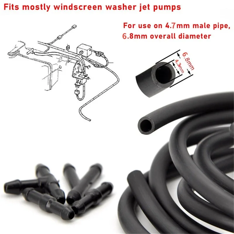 7Pcs/set Front Windscreen Wiper Arm Washer Nozzle Jets 4 Way Ajustable Check Valve Tube Pipe Hose 2m T Piece Straight Piece