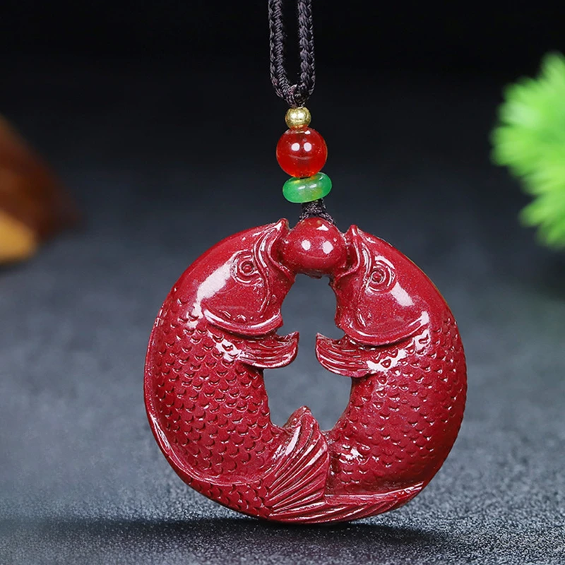 Cinnabar Pisces Necklace Like A Duck in Water Zijin Sand Pendant