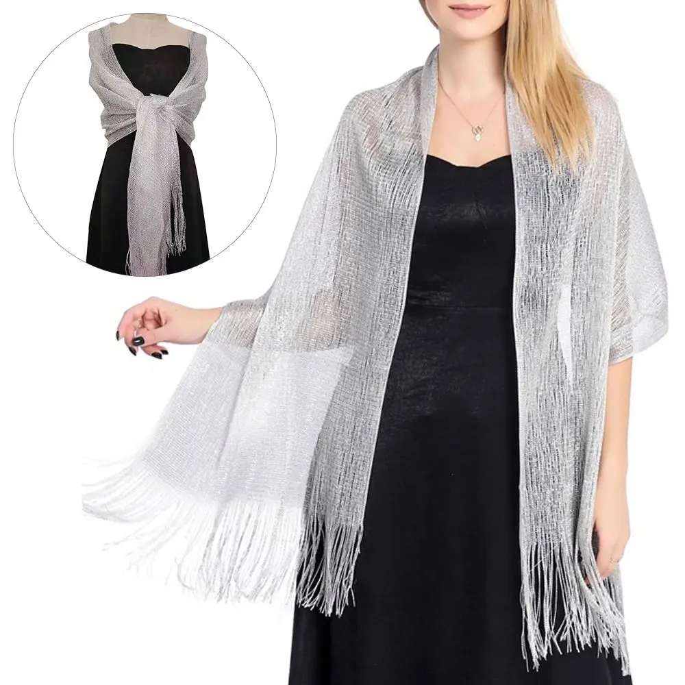 Elegant Evening Dresses Shawls Female Golden Silvery Wire Tassels Bridal Bridesmaid Party Wedding Temperament Accessories Scarf