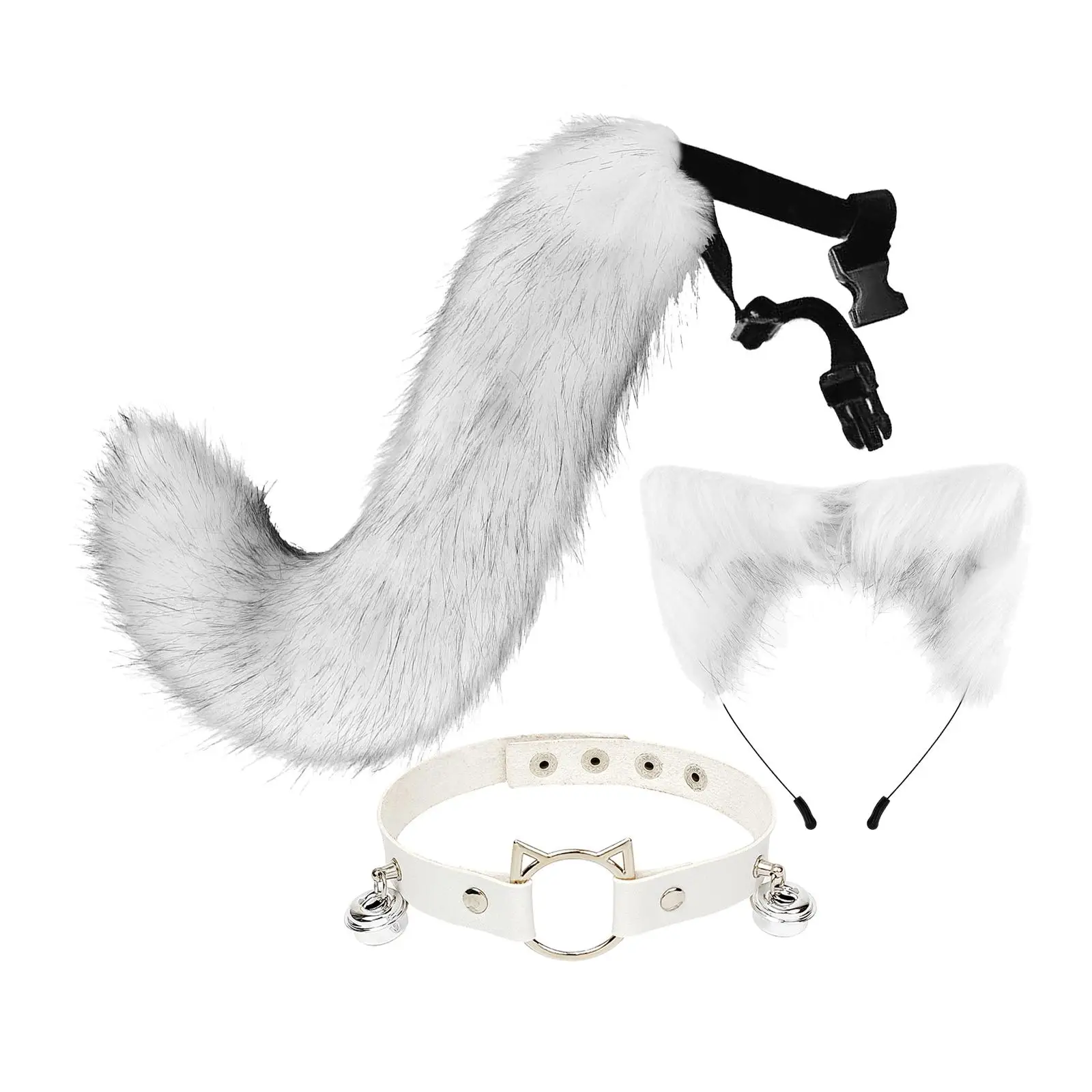 

3-х предметный обруч для волос с кошачьими ушками и хвостом, декоративные аксессуары для костюмов на Хэллоуин, серый цвет