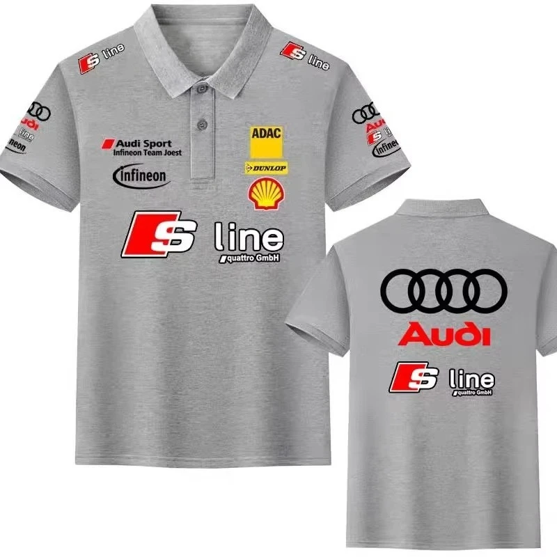 

Summer Audi Printed Simple Business Men's POLO Shirt Breathable Short-sleeved Loose Lapel Riding T-shirt Couple Racing Clothes