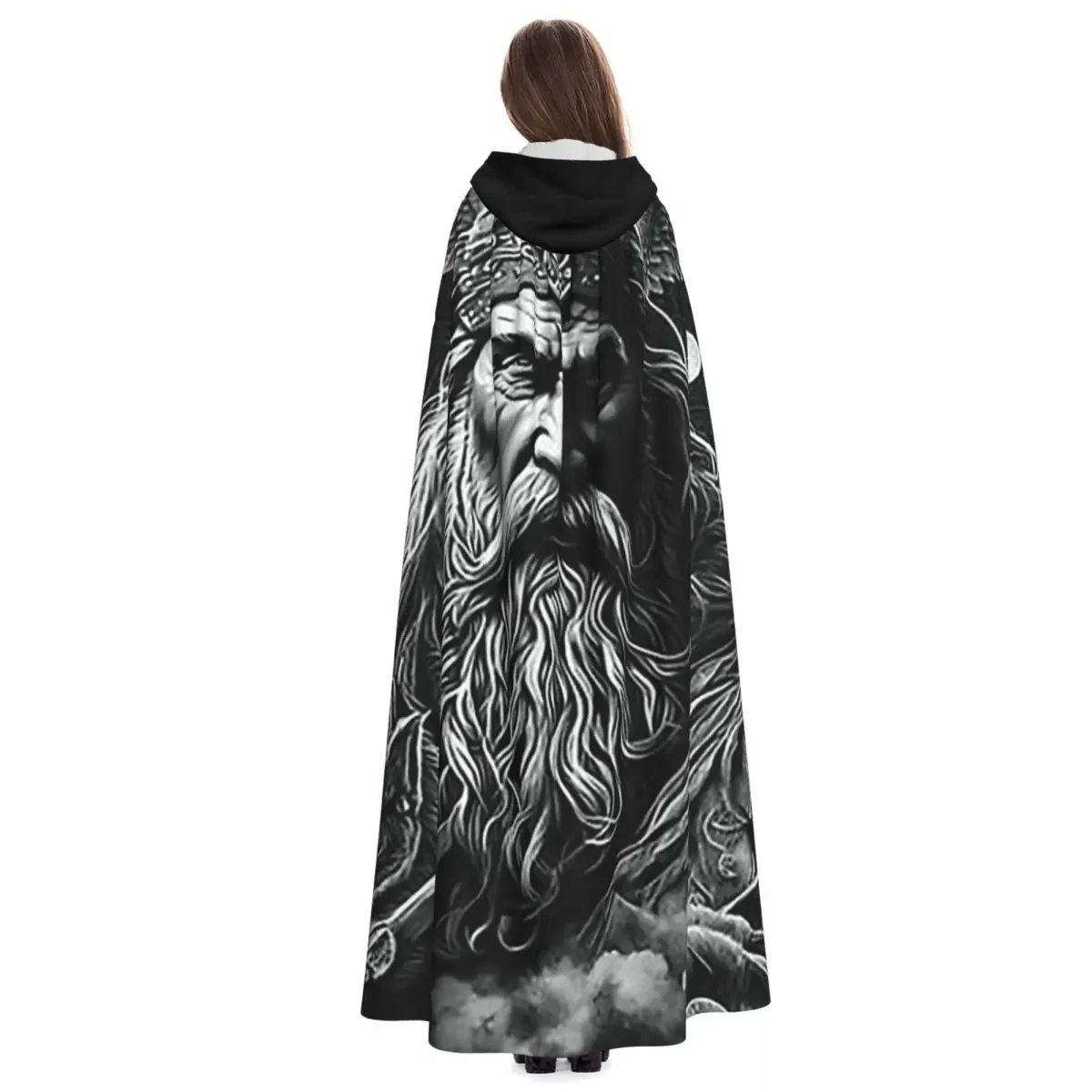 Vecchio dio norreno Mantello lungo con cappuccio Strega Costume medievale Mantello cosplay HalloweenVampiro Adulto unisex