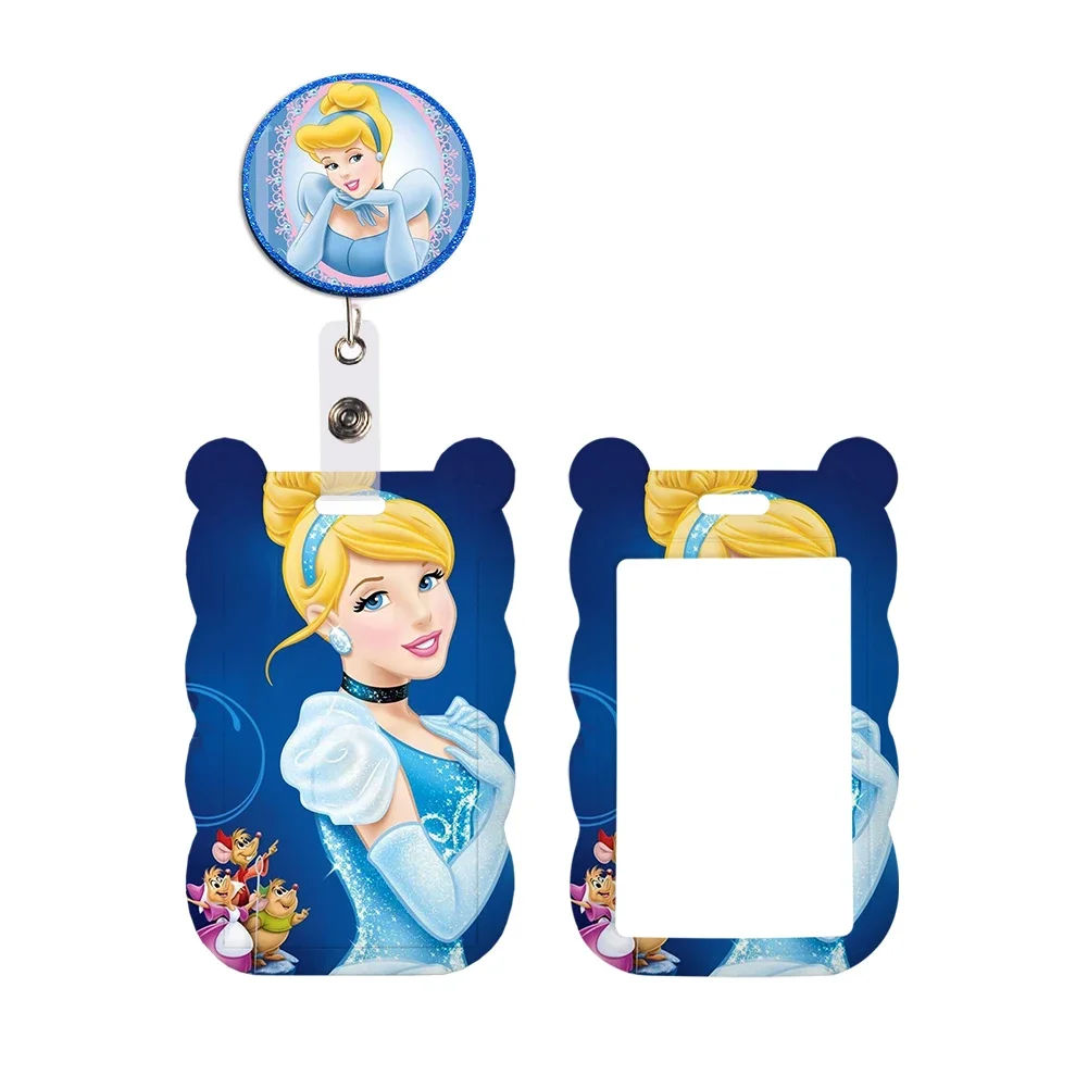 Portatarjetas de trabajo, insignia con nombre de princesa Cendrillon de Disney con llaveros, accesorios para cordón de tarjeta de identificación de estudiante