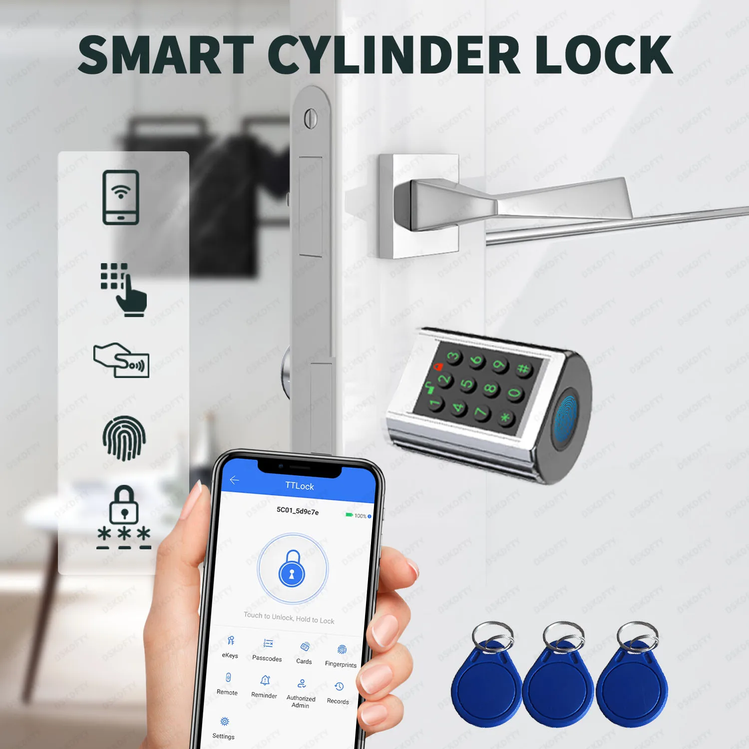 TTLOCK Fingerprint Door lock Easy to Replace Smart Electronic Door Lock with DIY Cylinder Core Fingerprint APP IC Card Unlock