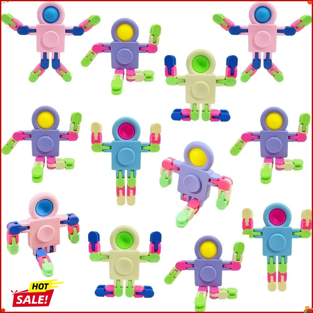 4PCS Random Color Toys Transformable Chains Robot Fingertip Toy Goodie Bag Stuffers Birthday Gifts Classroom Prizes