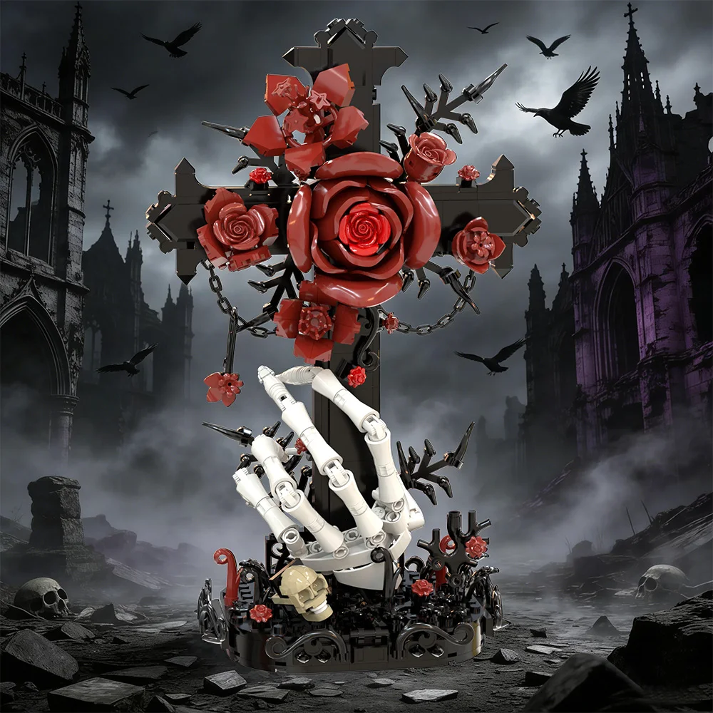 

Конструктор Gobricks MOC: Готический Крест-Скелет «Красный Обет» (Модель из строительных блоков), Сборные Кирпичики, Игрушки для Детей, Подарки для Сборки своими руками