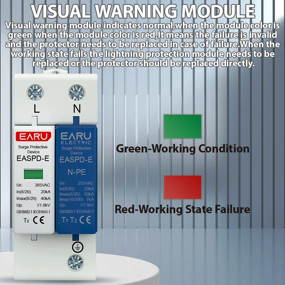 2P 4P AC SPD 1P+N-PE 20KA 40AK 50KA T1 T2 275V 385V House Surge Protector Protective Low-voltage Arrester Device