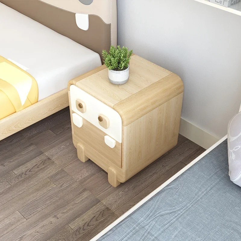 ~Bedside Table Children's Room Storage Cabinet with Drawer Solid Wood Environmental Protection