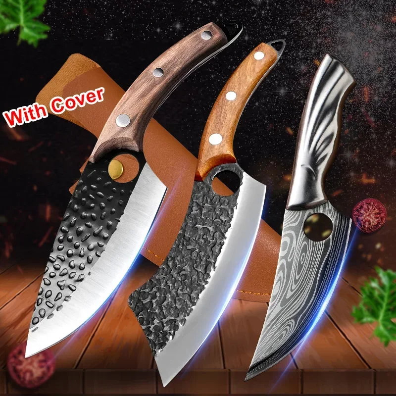 Butcher Boning Knife Wood Handle Kitchen Knives Stainless Steel Hand Forged Blade Chef Knives Meat Cleaver Chopping Vegetables