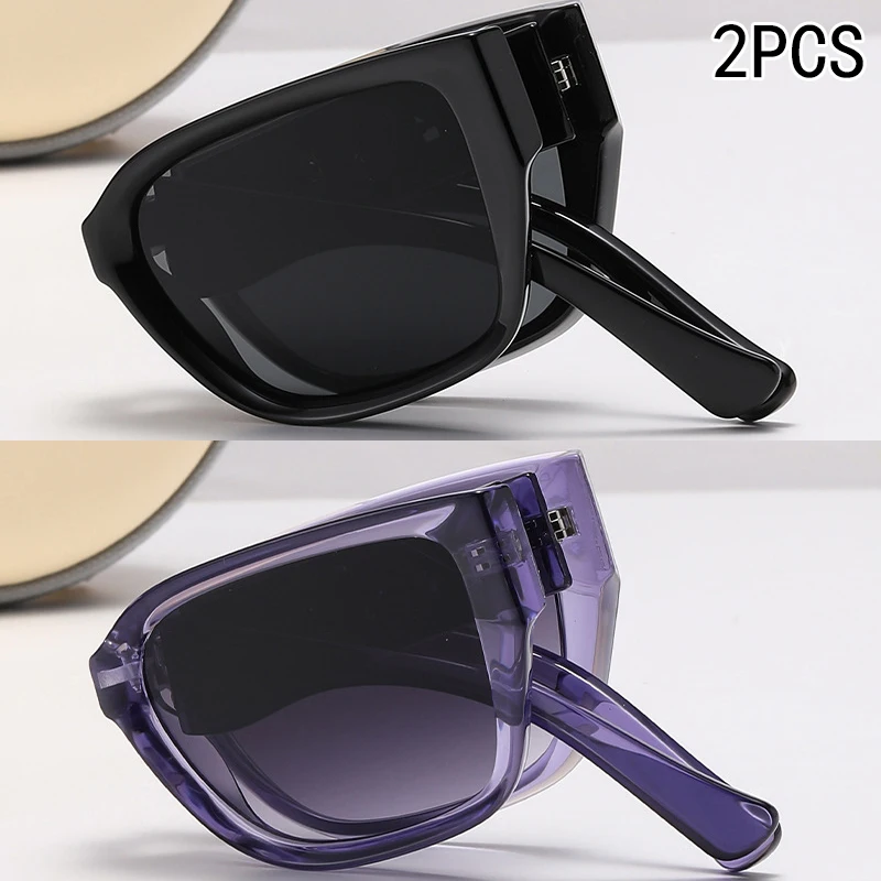 2PCS Foldable Car Sunglasses Folding Glasses Summer Sun Protection For Women Versatile Slim Style High-end Sunglasses 6108