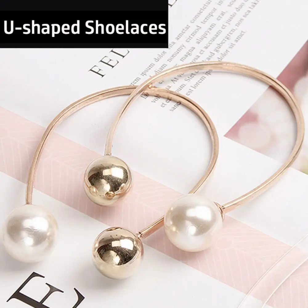 

1Pair(2pcs) High Heeled Shoelace Tie Gold Colored Pearl Buckle Anti -drop Tool Detachable No Tying Lazy Shoelace Buckle