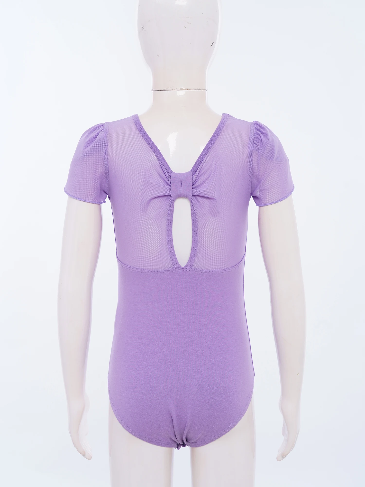 Body da balletto per ragazze Body da ballo a maniche corte per bambini Indietro Bowknot Body da ginnastica Balletto Danza Maglia Patchwork Body
