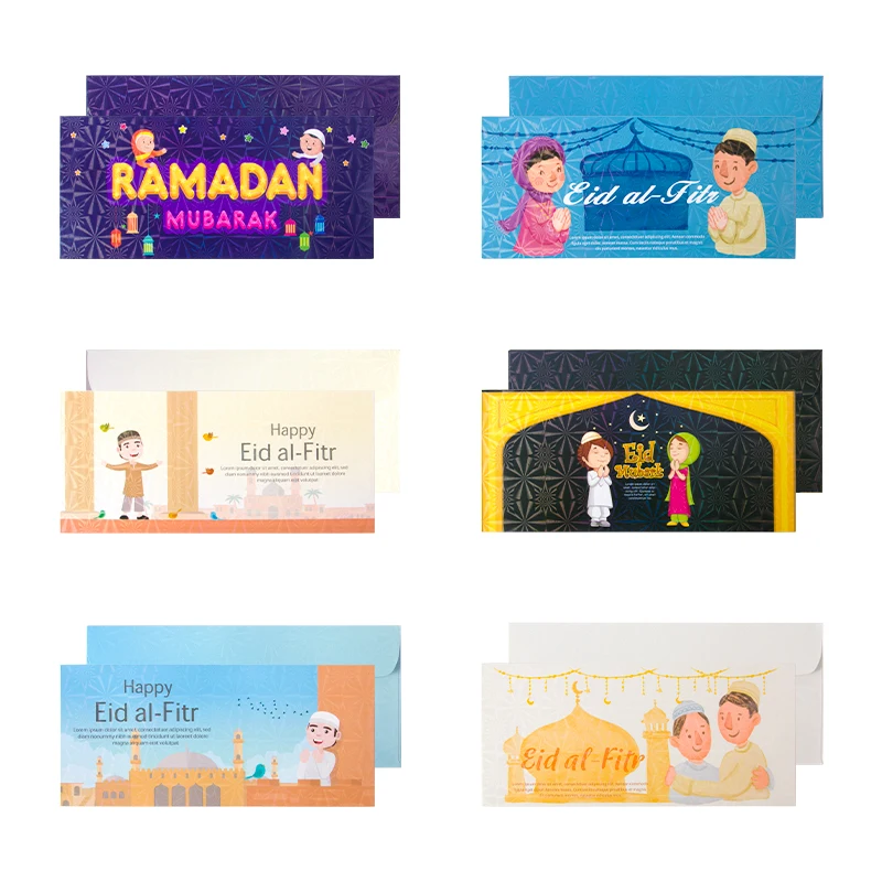 6pcs Eid Mubarak Cash Envelopes Gift Money Cards Decorative Paper Bag 2023 Ramadan Kareem Decoration Islamic Muslim Eid al-fitr