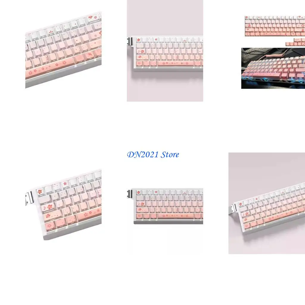 

F3KE 74Key Keycaps Sakuras Keycap Side Print Backlit Keycaps for 60 61 Keyboards