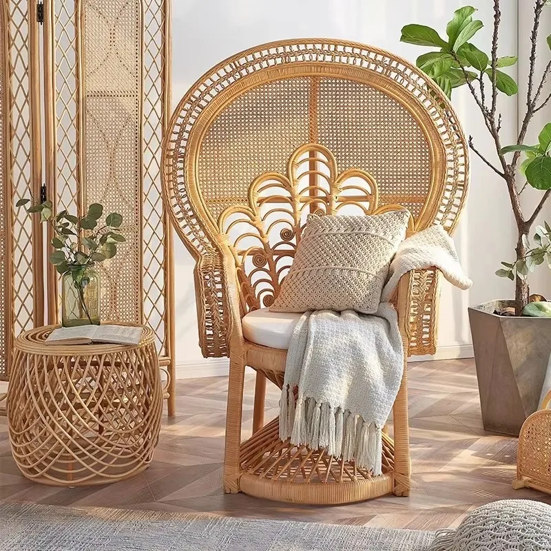 Classical Style Natural Rattan Peacock Chair Photography Prop Chair Southeast Asian Rattan Furniture for Living Room