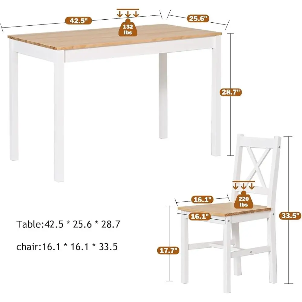 Dining Table Set 4 Small Space 5 Pieces Kitchen Dining Room Strong Stable Pine Wood Rustic Elegant Design Easy Assembly
