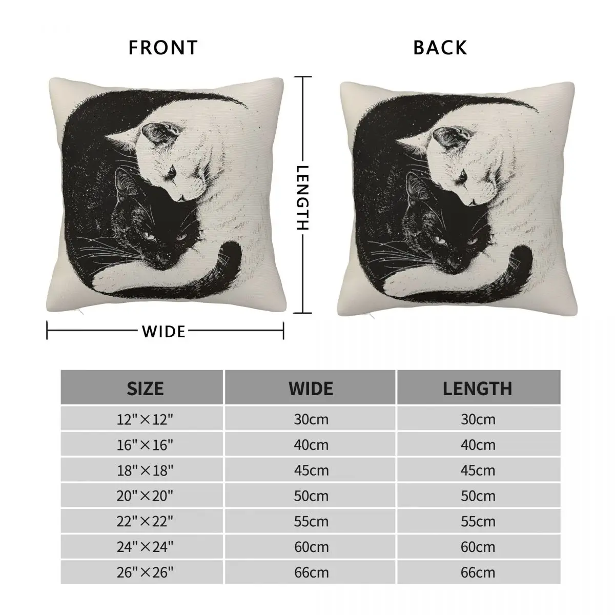 Yin Yang Cats Cute Pillowcase Polyester Linen Velvet Pattern Zip Decor Pillow Case Home Cushion Cover