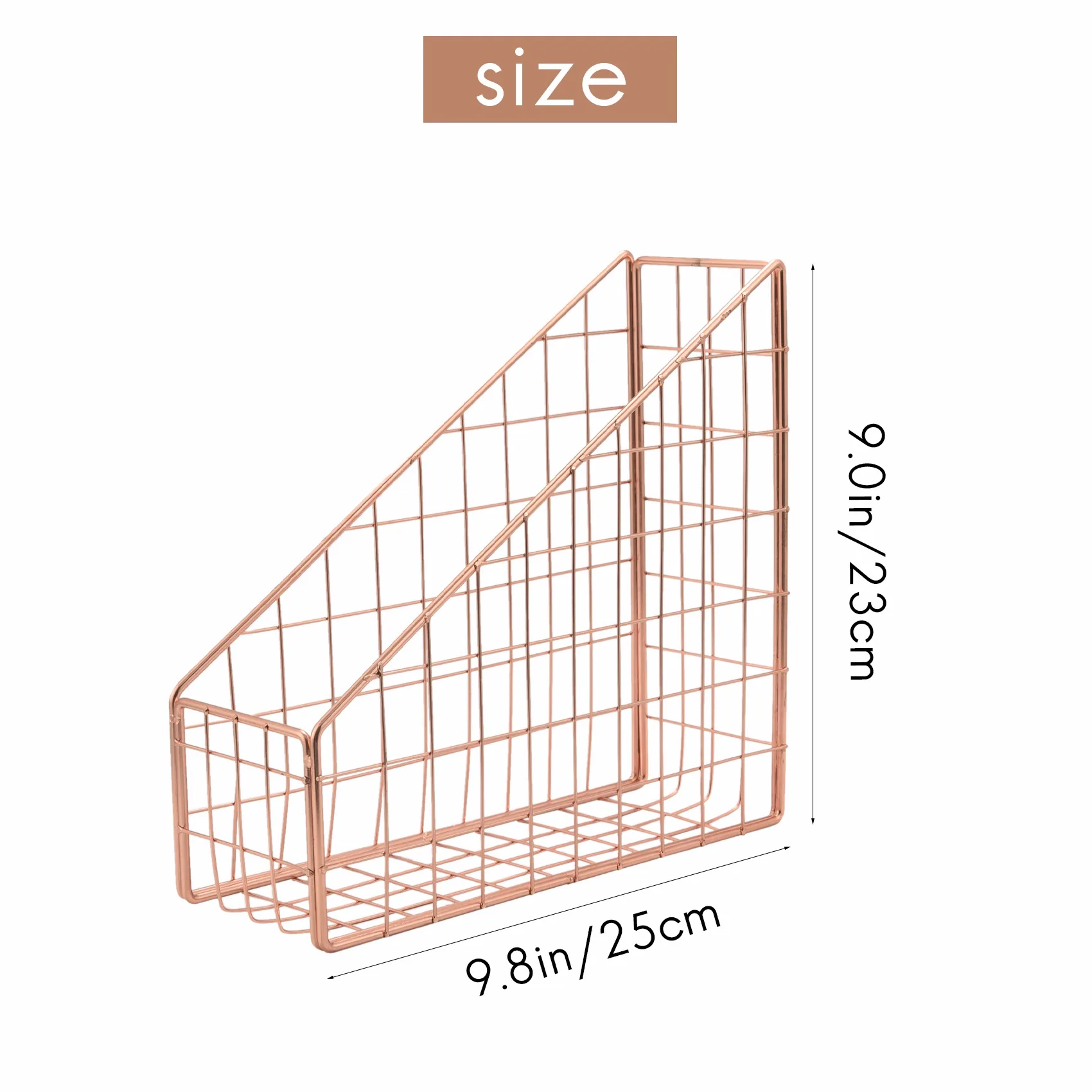 حامل كتب حديد مطلي بالكهرباء ، ملف رف سطح المكتب ، حامل كتب المجلات ، منظم قرطاسية للمكتب والمنزل ، حامل ذهب وردي
