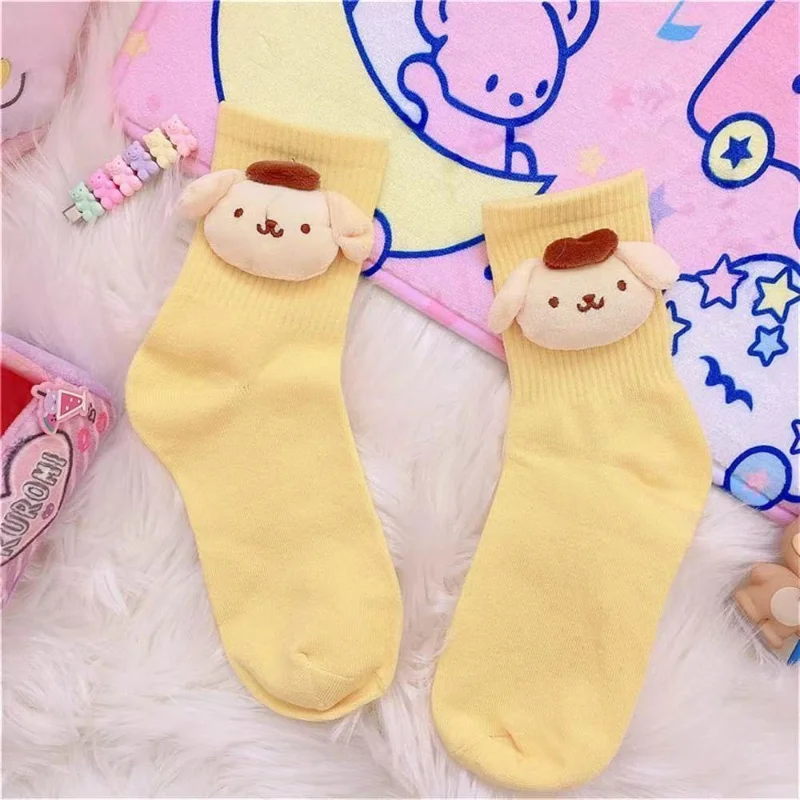 Sanrio Women Socks Cartoon Anime Kawaii Three-dimensional Doll Kuromi Cute Fashion Lolita Casual Cosplay Couple Stockings Gifts