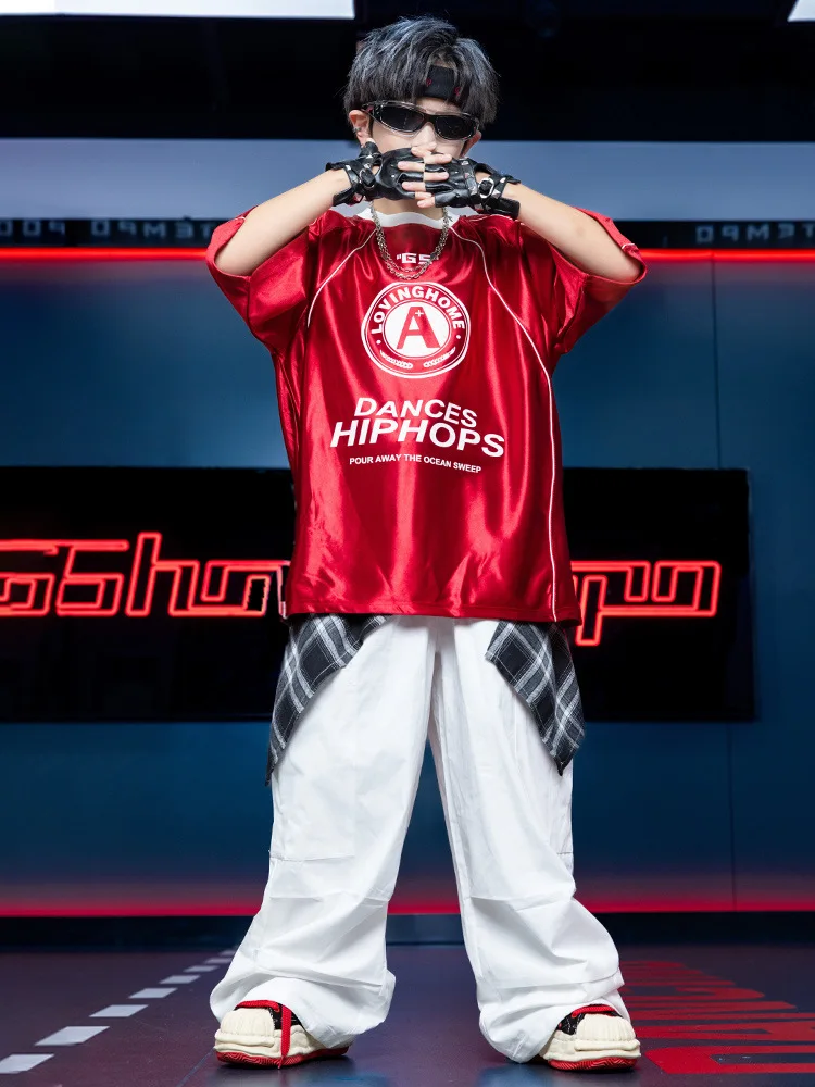 Street Dance Kinder Leistung Anzug Jungen Hip Hop T-Shirt Kurzarm Kostüm Mädchen Sommer Bühne Laufsteg Kleidung