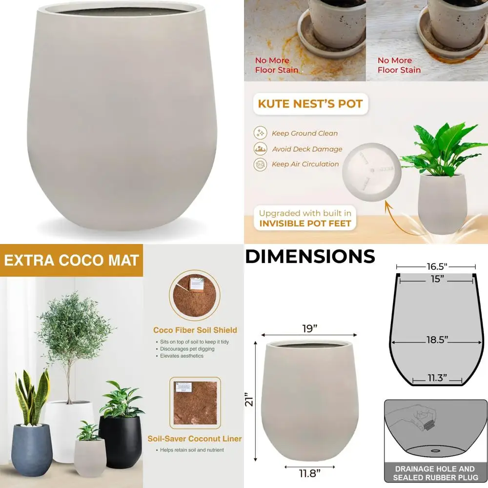 

Круглая коническая кашпо из оптоволоконного камня, диаметр 21 высота x 19, дренажное отверстие, гладкая отделка, подходит для использования в помещении и на открытом воздухе, 2 шт.