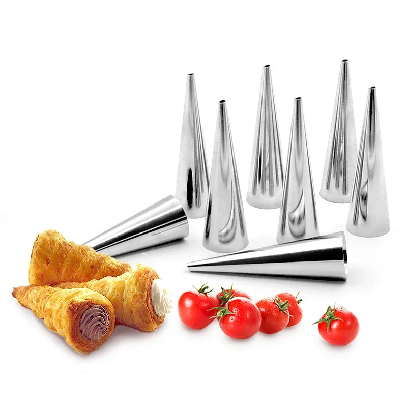 Baked Croissants  Cone Shape Spiral Croissant Denmark Pointed Metal Spiral Baking Tool for Making Croissants Roll Bread Silver