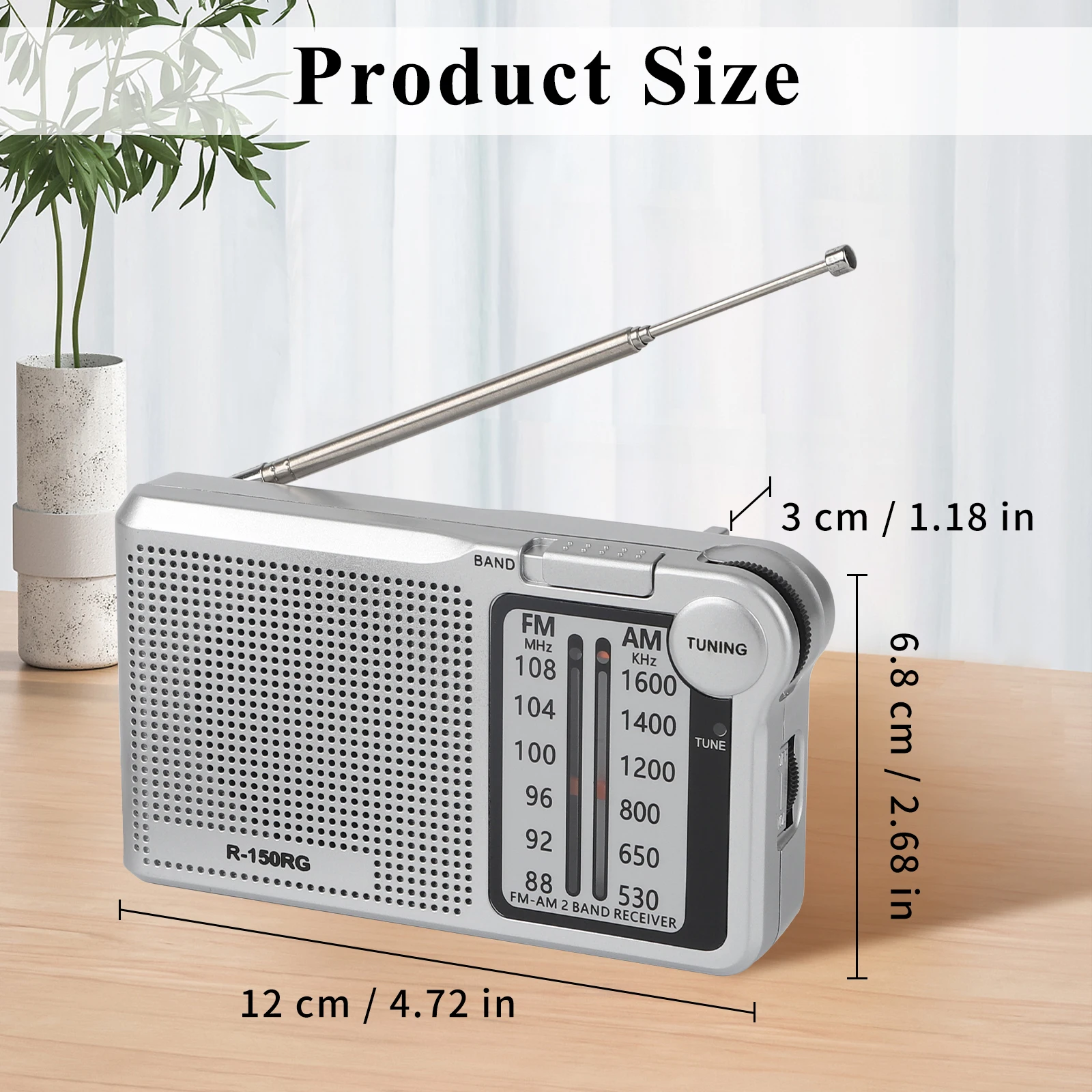 150RG radio Portable AM/FM radio, small pocket radio with speaker, headphone jack, USB charging cable for indoor and outdoor