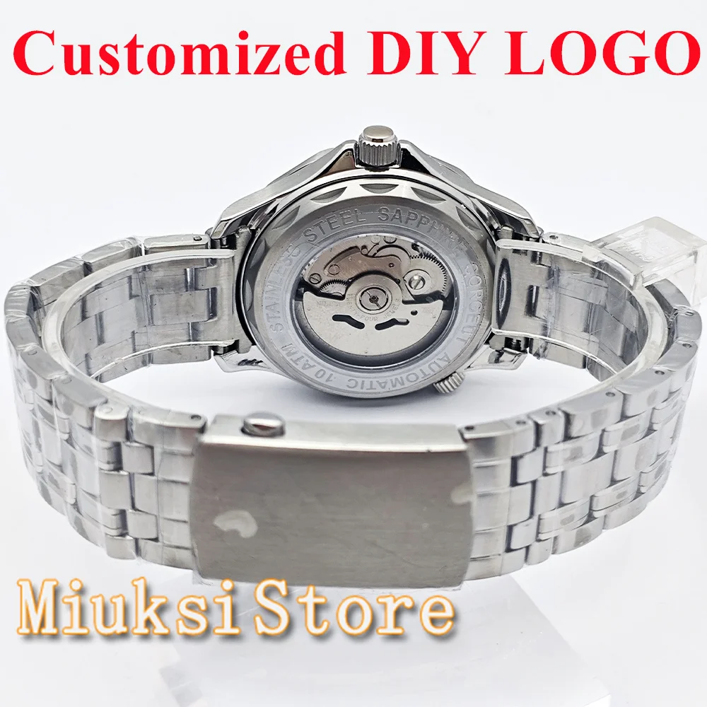Orologio da uomo con logo fai-da-te personalizzato NH35 41 mm cassa per orologio in acciaio inossidabile argento cristallo di zaffiro adatto per orologio con movimento NH35