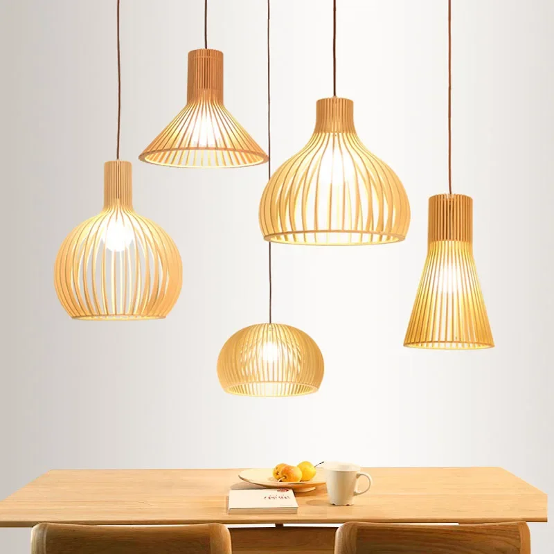 

Nordic Minimalist Creative Wooden Restaurant Lights Living Room Bedroom Coffee Shop Bar Wooden Japanese Style Lighting Fixtures