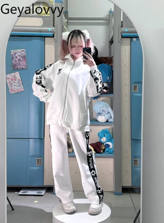 

Оригинальная куртка со съемными рукавами в японском стиле, милый комплект для девочек, универсальный свободный комплект из субкультуры с цветными блоками на молнии и брюк