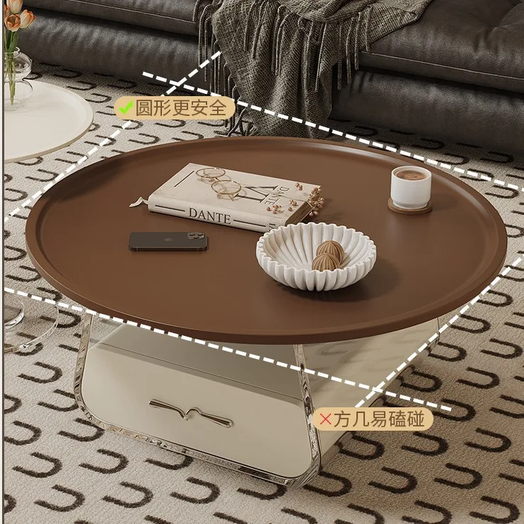 

French cream style acrylic coffee table living room home simple Internet celebrity round small coffee table combination