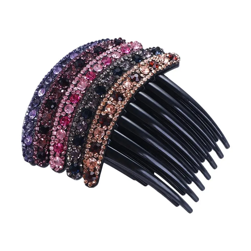 Simple Minority Colorful Women Acrylic Temperament Korean Style Headwear Rhinestone Hair Comb Seven-tooth Comb Hair Accessories