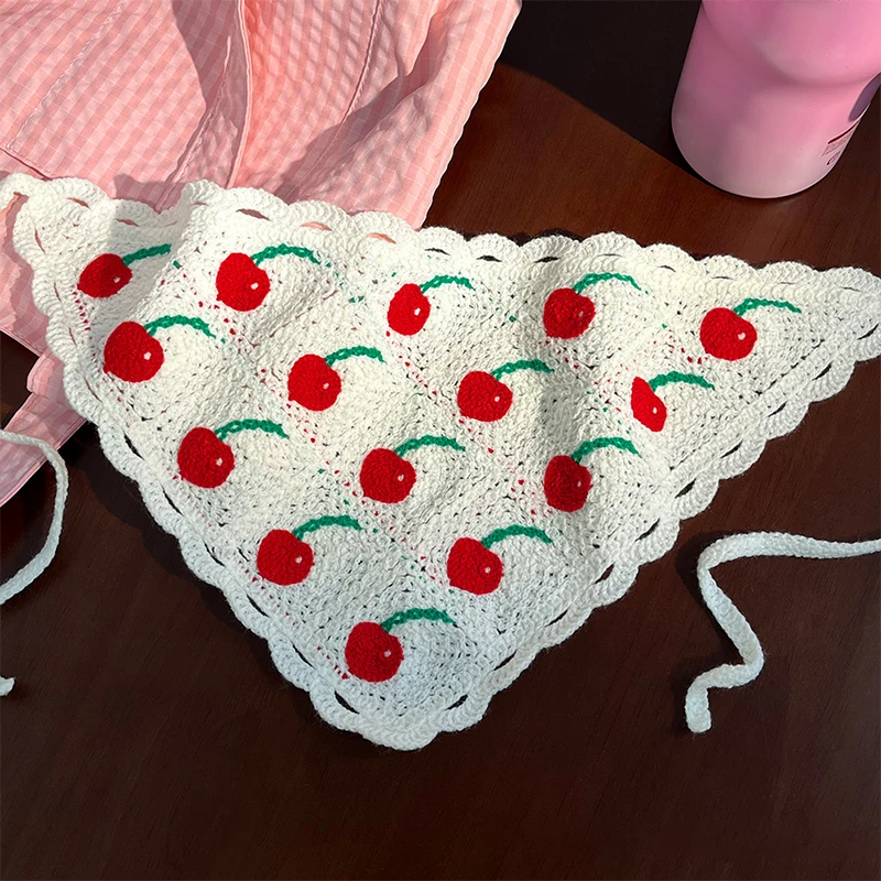 

Elegant Knitted Triangle Scarf Headband for Women Fashion Girl strawberry Versatile pattern Hair Band Hair Accessory