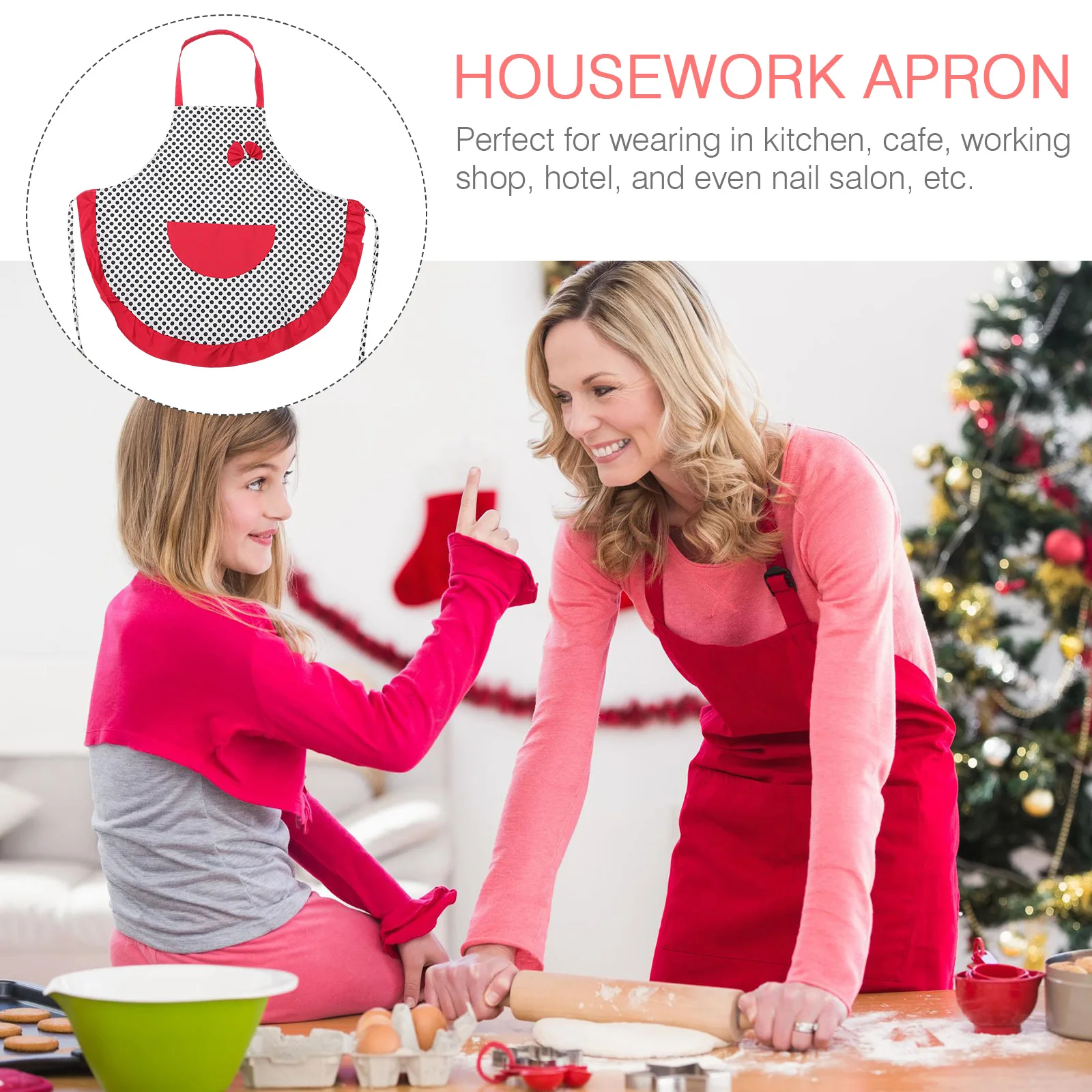 

2pcs Dot Apron For Women Sleeveless Cotton Kitchen Housework Aprons With Grilling Bowknot Hanging Neck Dotted