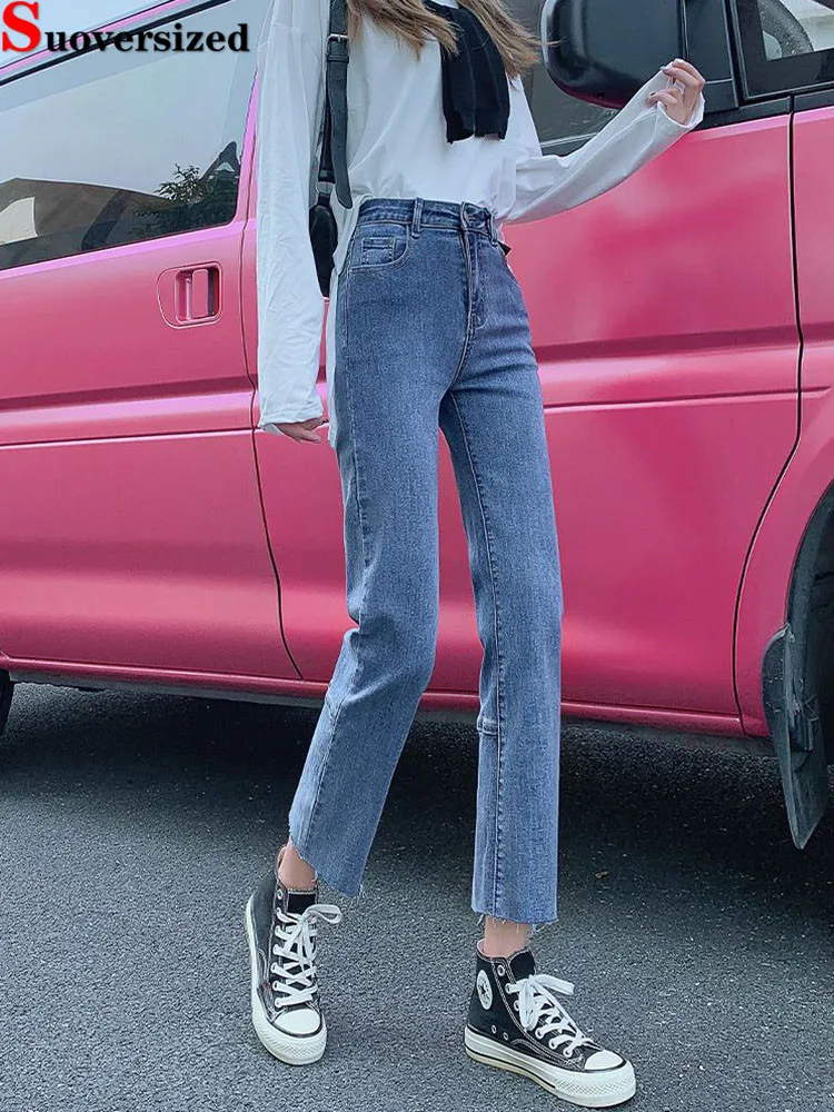 

Винтажные тонкие модные джинсы до щиколотки, женская повседневная уличная одежда, джинсовые брюки в стиле ретро, прямые прямые брюки с высокой талией Vaqueros
