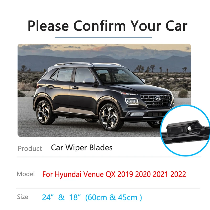 2x For Hyundai Venue QX 2019 2020 2021 2022 Wiper Blades Brushes Window Windshield Windscreen Cleaning Car Replacement Accessory