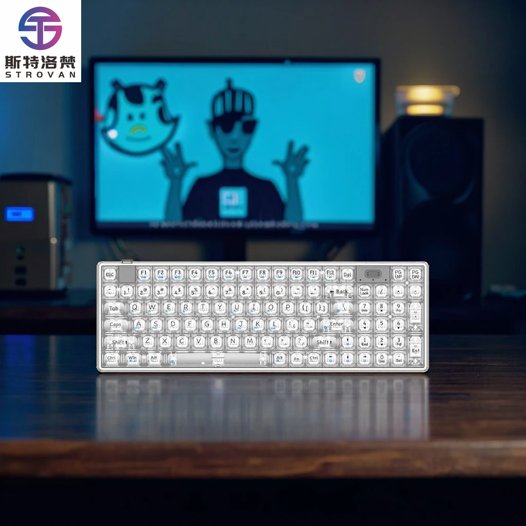 

98-клавишная прозрачная проводная механическая игровая клавиатура со светодиодной подсветкой Type-C Проводная механическая клавиатура Проводная механическая игровая клавиатура