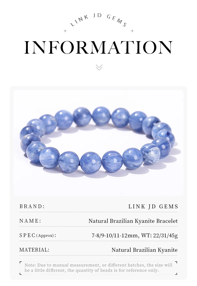 JD Natürliches Brasilianisches Kyanit-Armband Heilstein-Perlen für Frauen Männer Chakra-Energie Schmuck Armbänder Geschenk – Detail 3