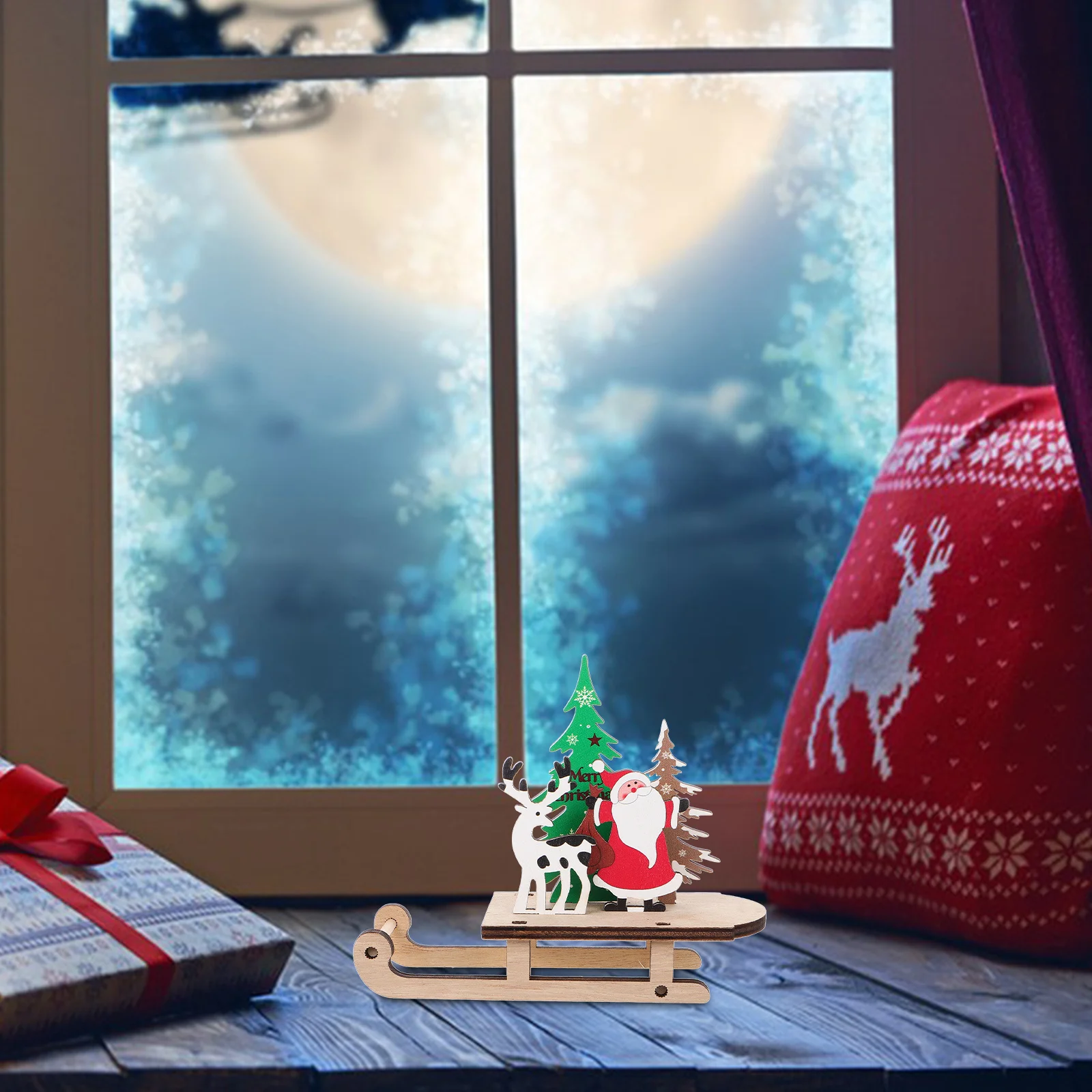 

Wooden Ornaments Christmas Centerpiece Desktop Decor Mini Hanging Sleigh Snowman