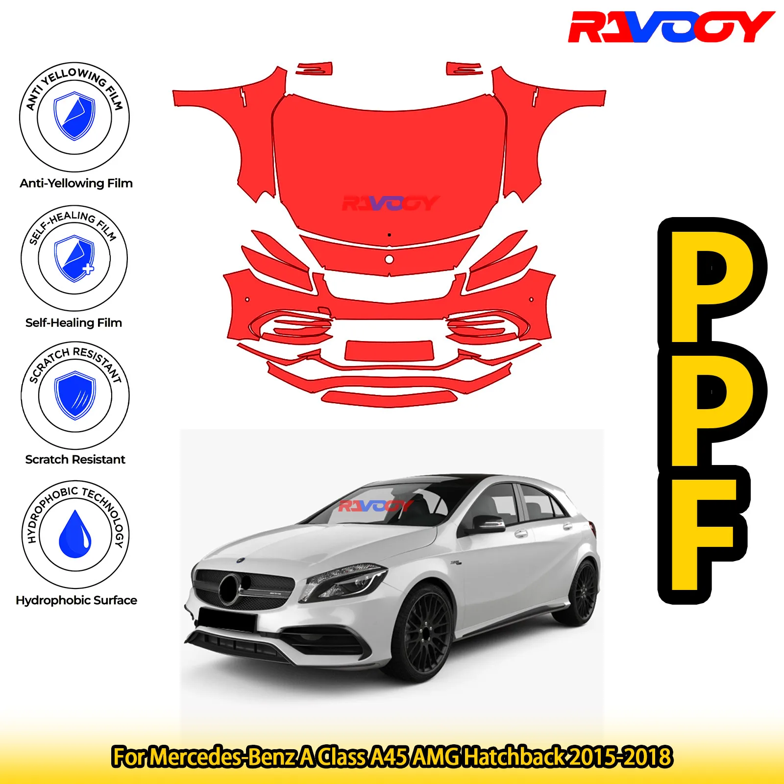

Для Mercedes-Benz A Class A45 AMG Hatchback 2015-2018 глянцевая матовая черная предварительно вырезанная передняя PPF комплект защитная пленка для краски
