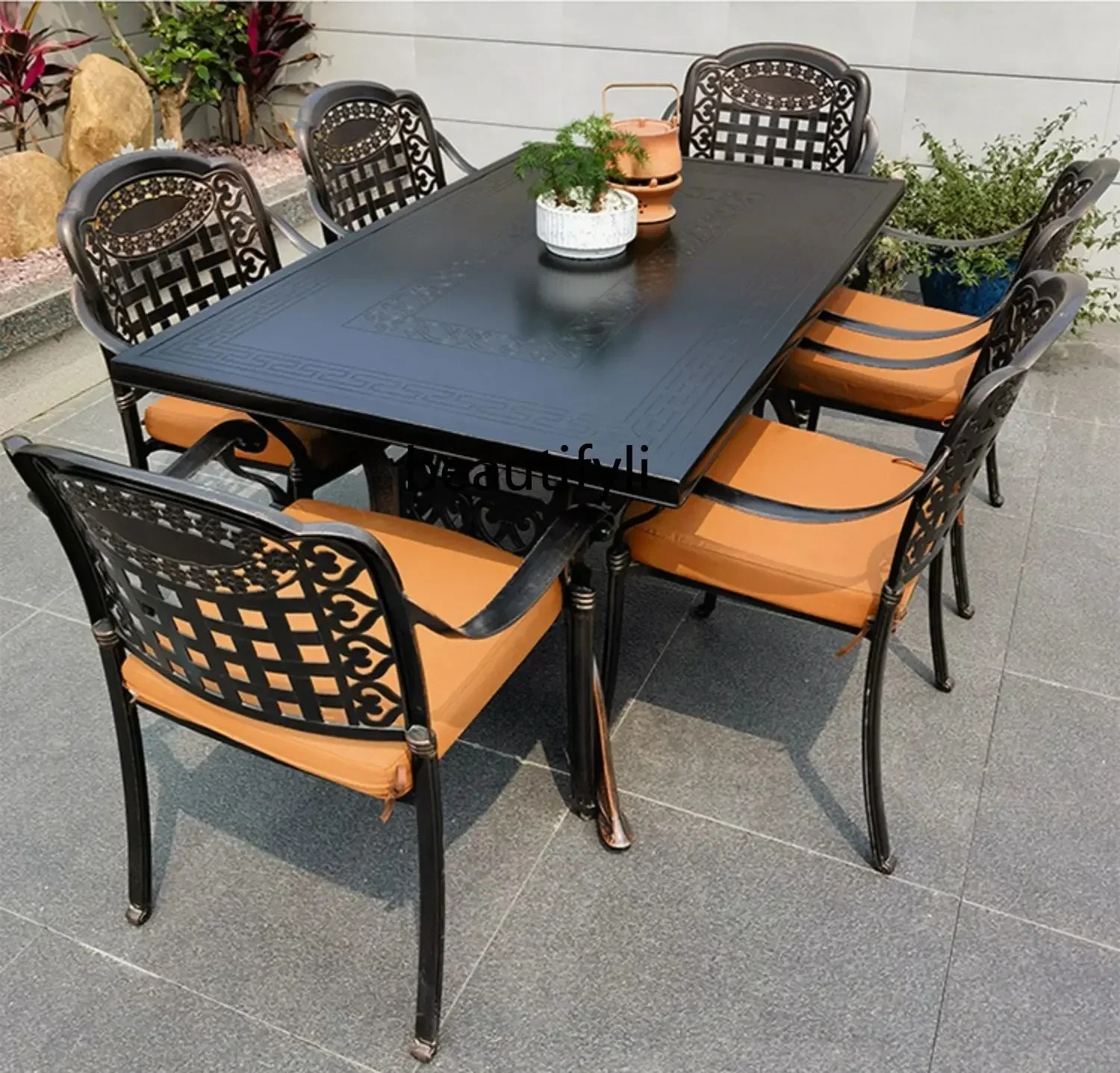 D25 tables and chairs cast aluminum European casual dining table open-air garden terrace  wrought iron courtyard furniture