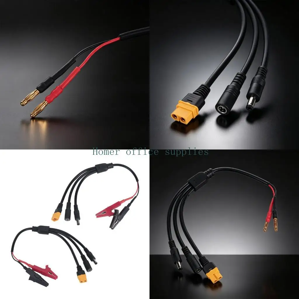 K43B 5 in 1 battery cable for charging hookup, with clip ends and cable pack